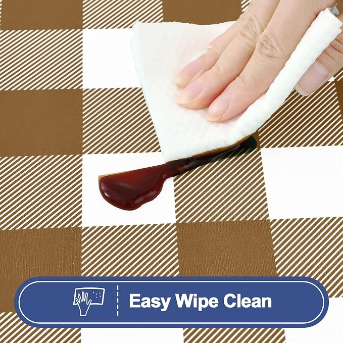 Smiry Picnic Table Cloth 2 Pack, Waterproof Elastic Fitted Tablecloths for 6FT Rectangle Tables, Washable Polyester Buffalo Plaid Tablecloth for Camping, Dining & Outdoor (Brown & White, 30" x 72")