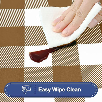 Smiry Picnic Table Cloth 2 Pack, Waterproof Elastic Fitted Tablecloths for 6FT Rectangle Tables, Washable Polyester Buffalo Plaid Tablecloth for Camping, Dining & Outdoor (Brown & White, 30" x 72")