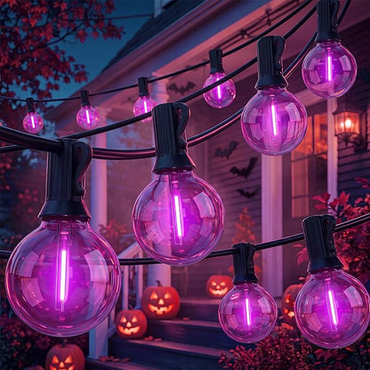 Abeja 50FT G40 Purple Halloween String Lights, Halloween Lights Outdoor with 27 Shatterproof Purple LED Bulbs(2 Spare) LED Globe Lights for Patio Balcony Backyard Pergola Decor