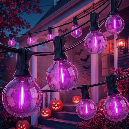 Abeja 50FT G40 Purple Halloween String Lights, Halloween Lights Outdoor with 27 Shatterproof Purple LED Bulbs(2 Spare) LED Globe Lights for Patio Balcony Backyard Pergola Decor