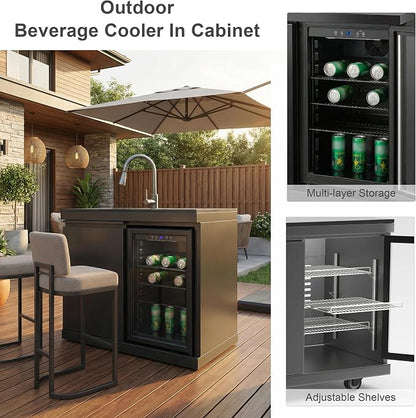 84 Inch Outdoor Kitchen Island, 6 Burner 75300 BTU Deluxe Stainless Steel Gas Grill Bar Island with Stainless steel Sink Wine Cooler Refrigerator, Granite Countertops, Rotisserie kit (Black)