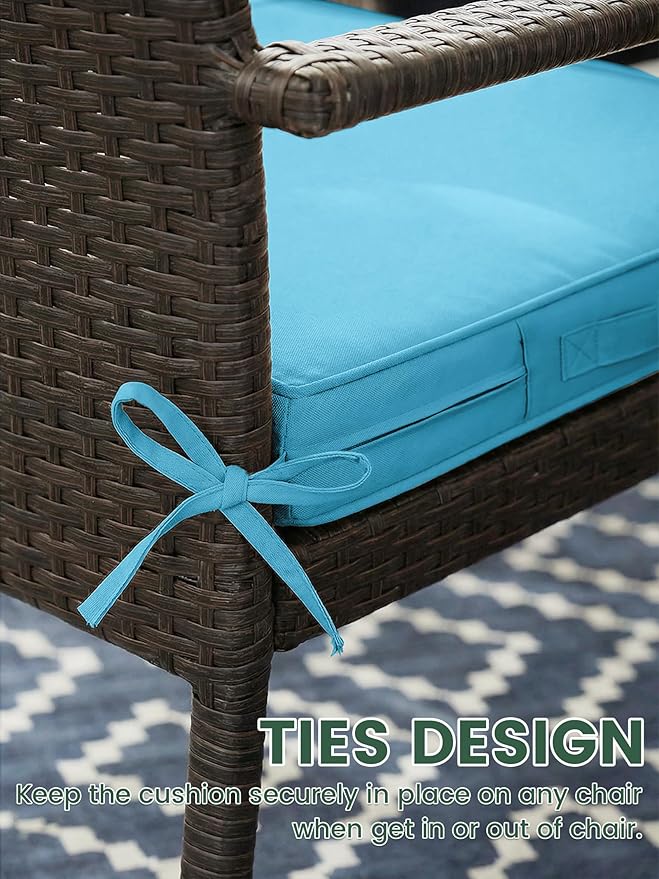 Outdoor Chair Cushion 17 x 16 x 3 Inches Patio Furniture Outdoor Waterproof Seat Cushion, Patio Chair Cushion with Handles and Ties, Square Dining Chair Cushion Set of 2, Lake Blue