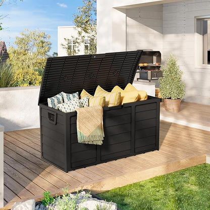 75 Gallon Outdoor Deck Storage Box – Heavy Duty Resin with Lockable Lid,UV Resistant for Patio Furniture, Garden Tools,Black