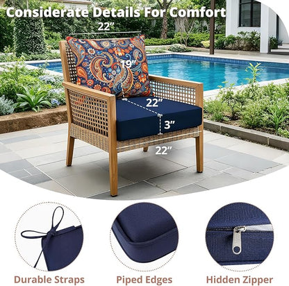 Outdoor Chair Cushion Patio Furniture Seat & Back Pillow 22 x 22 Inch Red | Rain-Proof Cover Removable Replacement with Ties for Wicker Sofa Couch Sunbrella Outside Floral