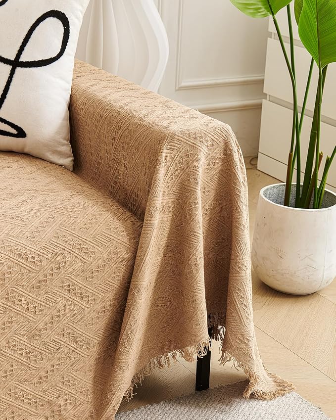 AIVIA Slipper Chair Cover Sheet Blanket, Reversible Anti Slip Throw Cushion Covers for Armless Chair Recliner Armchair Ottomans Furniture Decorations Protector Slipcover Tablecloth (Khaki, 51” x 71”)