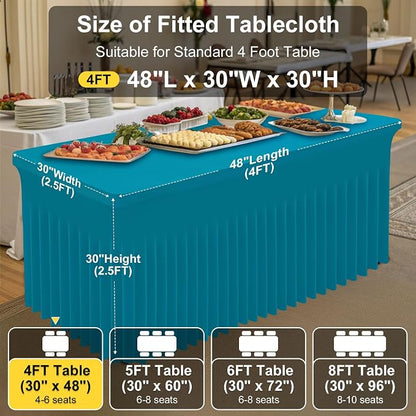 Smiry 2 Pack Spandex Elastic Fitted Table Cloth Skirt for 4FT Table | Stretch Washable Table Cloth, Banquet Table Cover for Wedding, Party, Indoor & Trade Shows, (Turquoise, 48Lx30Wx30H)