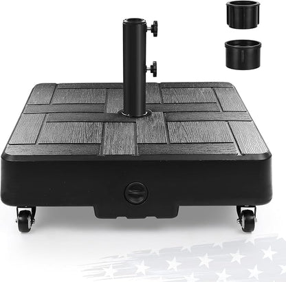 FRUITEAM 120 LBS Fillable Mobile Umbrella Base with Wheels | Heavy Duty Patio Umbrella Stand, Fillable Weighted Umbrella Base for Patio, Deck, Poolside, Windproof Design