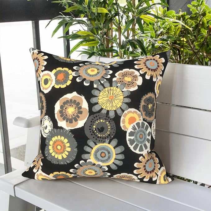 LVTXIII Outdoor Pillow Covers 20x20 Inch, 2 Pack Large Square Throw Pillow Cases, Fade-Resistant Cushion Covers for Patio Furniture Sofa, Garden Porch, Black Yellow Crosby