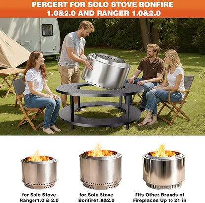 Fire Pit Surround Tabletop for Solo Stove Bonfire 1.0&2.0 and Ranger 1.0&2.0, 41" Fire Pit Surround Tabletop with Wood Storage Shelf, Powder-Coated Steel Surround Tabletop with Extra Space