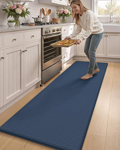 Color&Geometry Anti Fatigue Cushion Kitchen Mat for Floor -24"x87",Wide,Easy Clean, Water & Oil Proof, Anti Slip, Foam Rubber Runner Rug for Front Sink Comfort Standing,Blue