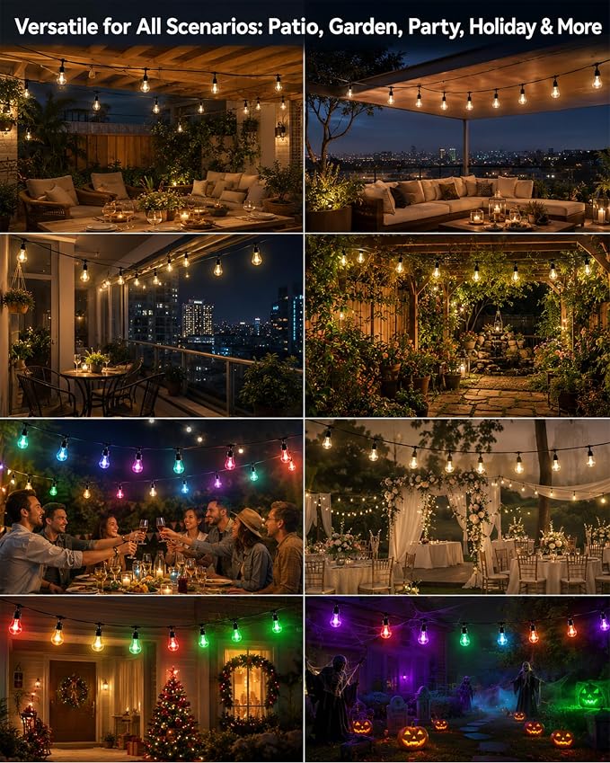 27FT Outdoor String Lights, RGBW LED String Lights Outdoor with APP & RF Remote Control, Color Changing Patio Lights Outdoor Waterproof IP65, for Backyard Garden Party Wedding Christmas Decor
