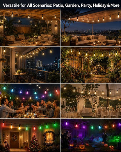 27FT Outdoor String Lights, RGBW LED String Lights Outdoor with APP & RF Remote Control, Color Changing Patio Lights Outdoor Waterproof IP65, for Backyard Garden Party Wedding Christmas Decor