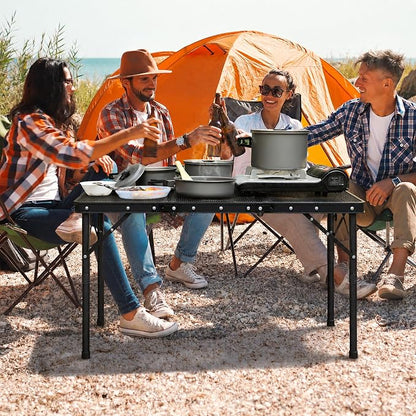 REDCAMP Triple Foldable Grill Table, 34x16 Inches Outdoor Camping Table | 3 Heights Adjustable, Lightweight Metal Frame, Portable Foldable Design, For Picnic BBQ Cooking Outdoor Use