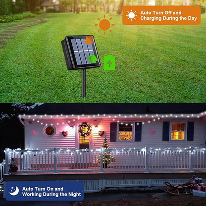 QITONG White Solar String Lights Outdoor Waterproof, 2 Pack Each 66ft 200 LED Solar Powered Christmas Lights, 8 Modes Green Wire Solar Fairy Lights for Outside