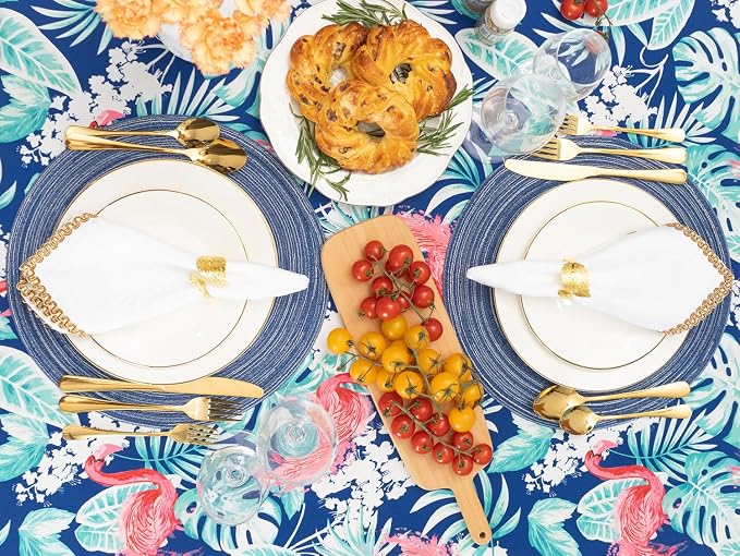 YiHomer Indoor Outdoor Tabletop for Spring Summer Decorations, Picnics and Dinner Parties - Stain and Water Resistant, Flamingo Dancing, Tablecloth, 60 x 120 Rectangle