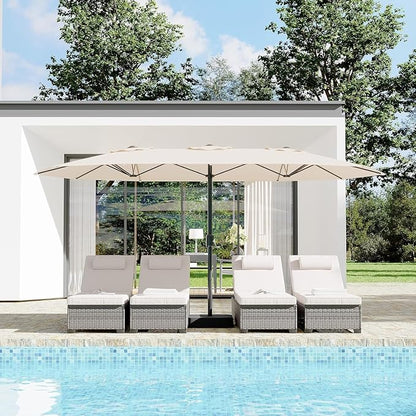Garvee 15FT Rectangular Outdoor Umbrella Patio Umbrella with Base Included Large Market Umbrellas with Crank Handle UV Protection Table Umbrellas for Outdoor, Backyard, Deck, Poolside, Beige