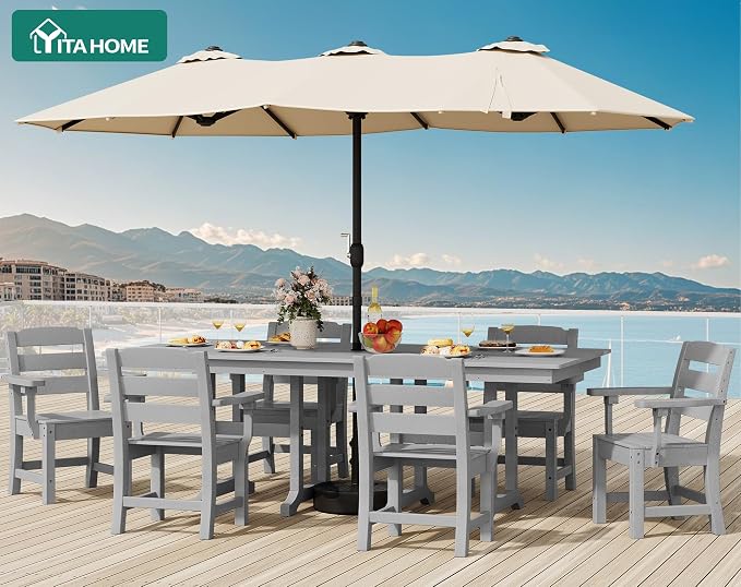 YITAHOME Wood-Grain Textured Resin Chairs Set of 2, Sturdy Patio Chair w/Max Bearing 330 LBS, All-Weather Outdoor Patio Chairs for Terrace, Garden, Backyard, Poolside, Gray