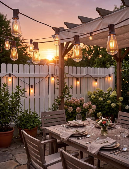 20Ft Outdoor Patio String Lights with 22 Clear Vintage Light Bulbs (2 Spare), E17 Base ST40 Outdoor Edison String Lights Waterproof UL Listed for Indoor Garden Backyard Party Porch Decor, 7W - Brown
