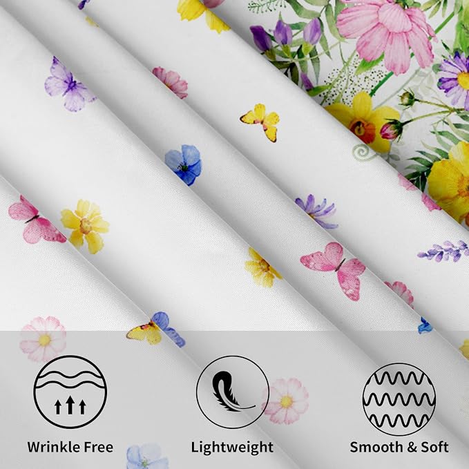 Sweetshow Spring Summer Colorful Floral Table Cloth Round Yellow Pink Purple Wildflowers Butterflies Tablecloth 70 Inch Decor Washable Stain and Wrinkle Spring Round Table Cover for Dining Picnic