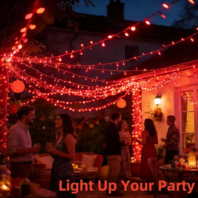 Christmas Tree String Lights Green Wire 75FT 300 LED Red | Dimmable, 12 Light Styles, Memory Timer, Waterproof, 29V Safe Low Voltage, Diamond-Faceted LED, Energy Efficiency