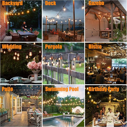 Achin Outdoor String Lights 96FT(48FT*2) Waterproof IP65 LED Patio Lights with 30+2 S14 Edison Bulbs Warm 2200K Hanging Lights Outside Shatterproof String Lights for Outside Bistro, Market, Yard