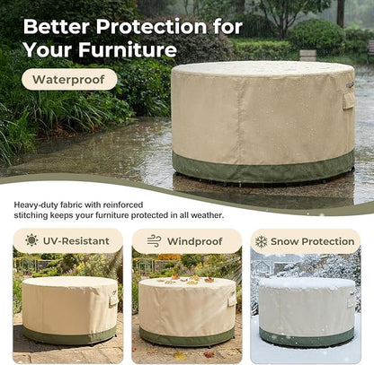 BPS Waterproof Patio Table and Chairs Cover, 600D Anti-UV Outdoor Dining Furniture Set Cover with Air Vent and Storage for Patio Round Sectional Set, 96''Dia x 32''H