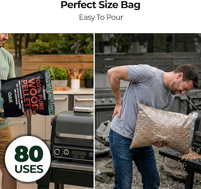 Kona 100% Oak Smoker Pellets, Intended for Ninja Woodfire Outdoor Grill, 8 lb Resealable Bags