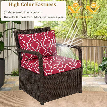 14 Piece Outdoor Patio Cushion Cover Replacement, Waterproof Patio Cushion Covers, Outdoor Furniture Cushion Covers Set for 6 Seat Wicker Rattan Sofa (Red Grid)