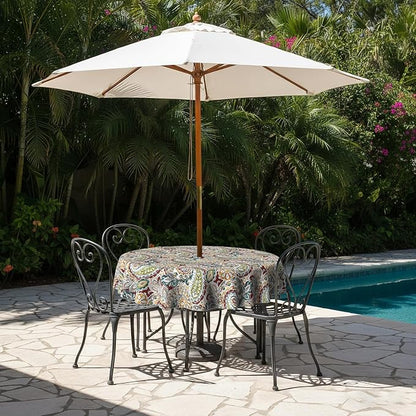 LVTXIII Round Outdoor Tablecloth with Umbrella Hole and Zipper, Water-Repellent 60 Inch Patio Table Cover for Bistro, Garden, Patio & Picnic, Vibrant Paisley