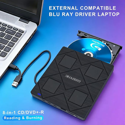 8-in-1 External Blu-ray Drive, USB-C Hub & Card Reader for Laptop | Win11/10/8/7/Mac OS.compatible · 2 USB + USB-C ports,TF/SD Card Reader, · 1+4 storage bags included