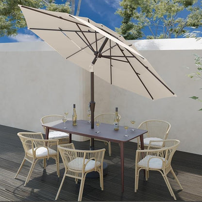 9FT 3 Tiers Patio Umbrella With Auto Tilt And Crank, Outdoor Table Market Umbrella with 8 Sturdy Ribs for Garden, Lawn, Deck, Backyard and Pool