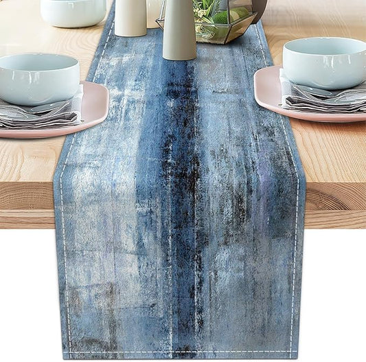 Blue Grey Long Table Runners Modern Art Farmhouse Linen Table Runners Dresser Scarves Retro Rustic Style for Party Kitchen Dining Table Coffee Holiday Party Decor (13"x108")
