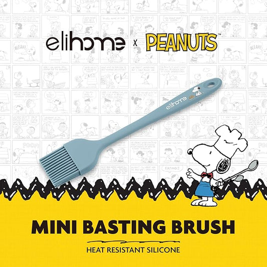 Elihome × Peanuts Silicone Basting Brush (8.75”) – Heat Resistant to 600°F, Food-Grade Platinum Silicone, Seamless 1-Piece Design, Non-Stick Safe, Dishwasher Safe,Teal Grey