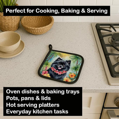 Caroline's Treasures Pomeranian Luau Pair of Pot Holders Kitchen Heat Resistant Pot Holders Sets Oven Hot Pads for Cooking Baking BBQ, 7 1/2 x 7 1/2