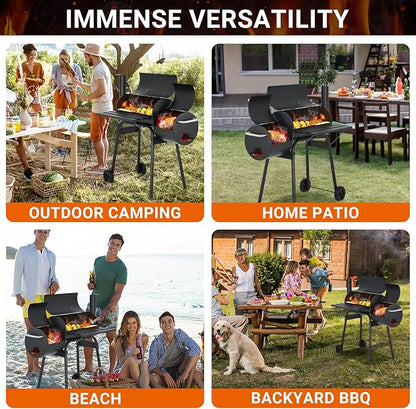 Double-Net Outdoor BBQ Grill Portable with Temperature Monitor and Bottom Pulley Design - for 6-10 People Perfect for Patio, Backyard,Camping,Black
