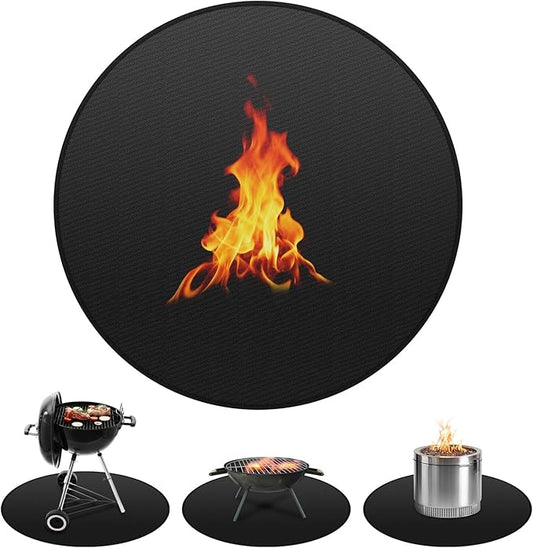 M METERXITY Round Fire Pit Mat, 48 Inch/ 121cm Fireproof Under Grill Mat for Outdoor Grill, Oil-Proof Waterproof Circular BBQ Pad for Deck & Patio