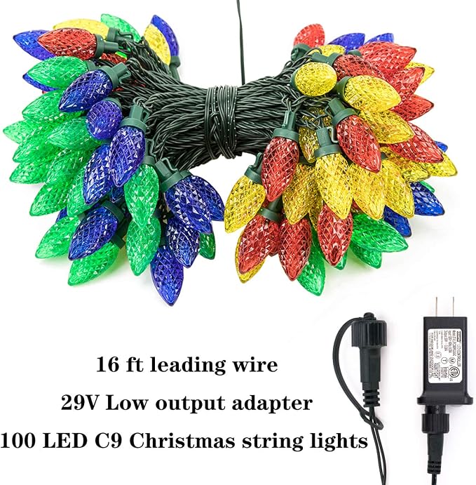 AWQ 100LED 81FT C9 Christmas String Lights Plug in Fairy Twinkle Multicolor | Christmas Lights Outdoor 8 Modes Timer Function Waterproof Extendable for Indoor Outdoor Wedding Party Christmas Decoration