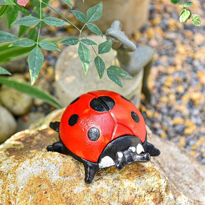 Sungmor Cast Iron Ladybug Key Hider, Garden Statue–Antique Red | Heavy Duty Small Animal Figurine for Porch Patio Shelf Indoor Outdoor Home Ornament