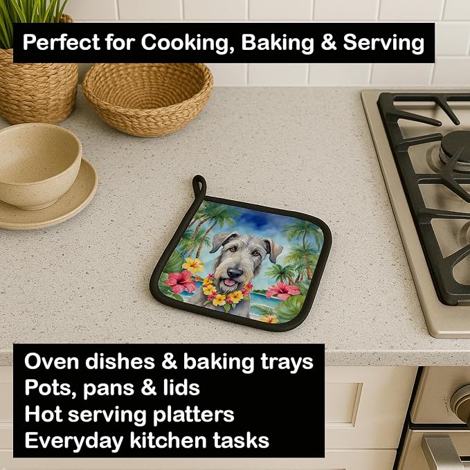 Caroline's Treasures Irish Wolfhound Luau Pair of Pot Holders Kitchen Heat Resistant Pot Holders Sets Oven Hot Pads for Cooking Baking BBQ, 7 1/2 x 7 1/2
