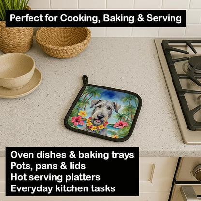 Caroline's Treasures Irish Wolfhound Luau Pair of Pot Holders Kitchen Heat Resistant Pot Holders Sets Oven Hot Pads for Cooking Baking BBQ, 7 1/2 x 7 1/2