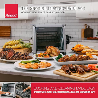 Ronco 6000 Platinum Digital Countertop Rotisserie Oven, 12-lb Capacity | Rotisserie chicken cooks perfectly, 3 functions - rotisserie, sear, no-heat rotation; basket included; auto shutoff