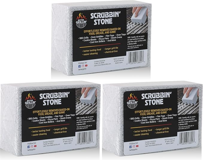 Better Grillin Scrubbin Stone Grill Cleaning Brick Block | Griddle Stone | Grill Stone Cleaning Block | Barbecue Grill Cleaner for BBQ, Griddle, & Racks (Pack of 3)