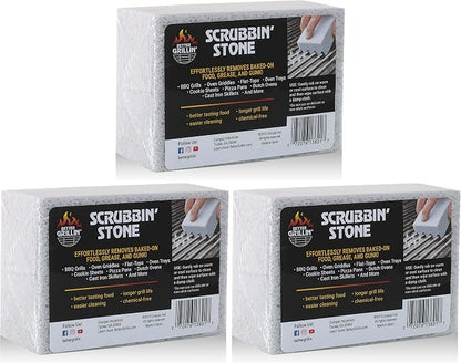 Better Grillin Scrubbin Stone Grill Cleaning Brick Block | Griddle Stone | Grill Stone Cleaning Block | Barbecue Grill Cleaner for BBQ, Griddle, & Racks (Pack of 3)