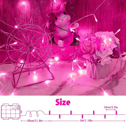 cshare String Lights Outdoor Waterproof 9.8ft 30 LED, Pink Fairy Lights Battery Operated with Timer Clear Wire for Indoor & Outdoor Christmas Valentine's Day Decorations Garland Party2 Packs
