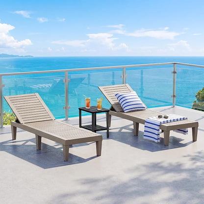 Outdoor Chaise Lounge Chair Set of 2, Grey | 5-adjustable position, all weather resin, lightweight, tanning lounge chairs for pool, patio, beach, outside