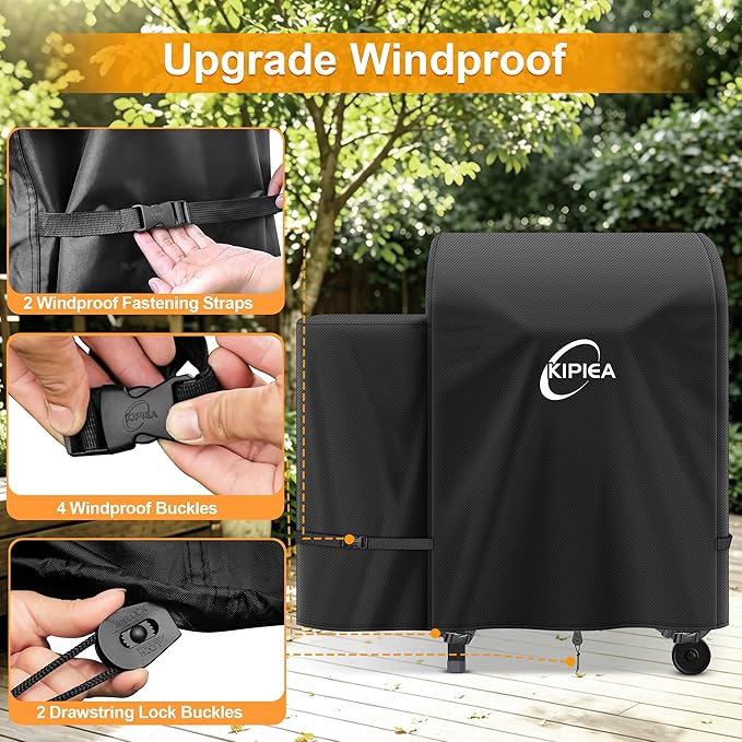 Kipiea 600D Heavy Duty Grill Cover for Traeger Tailgater 20, Waterproof Wood Pellet Smoker Cover with Windproof Buckles, Pellet BBQ Grill Covers for Outside Anti-UV, No Tear, No Fading