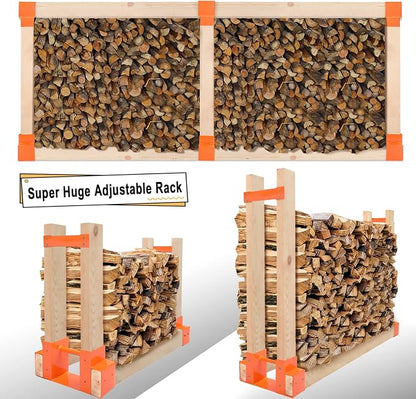 MOFEEZ Outdoor Firewood Log Storage Rack 2x4 Bracket Kit, Fireplace Wood Storage Holder, Adjustable to Any Length - Orange, Two Bases