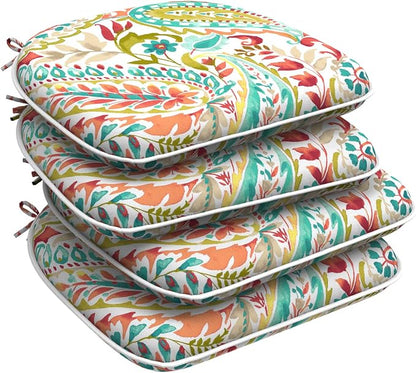 DYTXIII Set of 4 Outdoor Chair Cushions with Ties,Water Repellent Patio Chair Pads 17"x 16" for Outdoor Furniture,Round Corner Seat Cushions for Garden Yard Kitchen Pretty Paisley