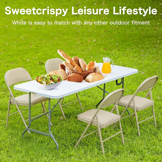Sweetcrispy 4 FT Folding Picnic Table Easy to Fold and Store, Foldable Table for Camping Picnic Dining Party Kitchen Outdoor Indoor with Carrying Handle