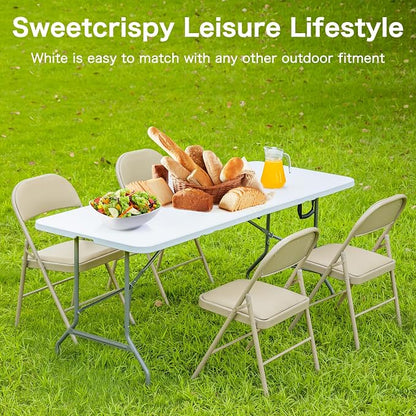 Sweetcrispy 4 FT Folding Picnic Table Easy to Fold and Store, Foldable Table for Camping Picnic Dining Party Kitchen Outdoor Indoor with Carrying Handle